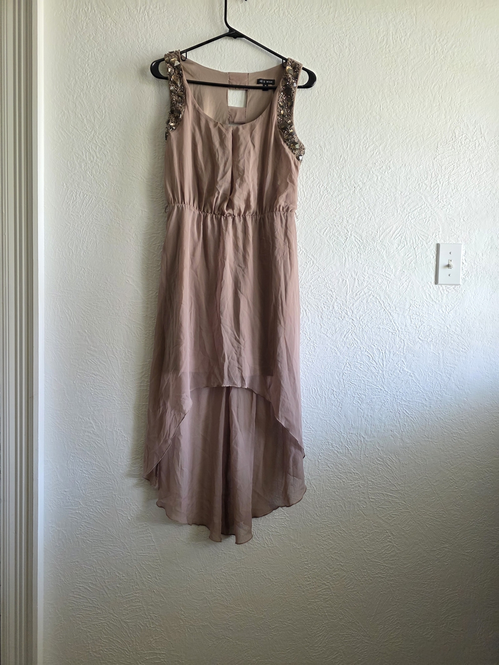 As U Wish Blush Pink High-Low Chiffon Dress with Sequin Shoulders
